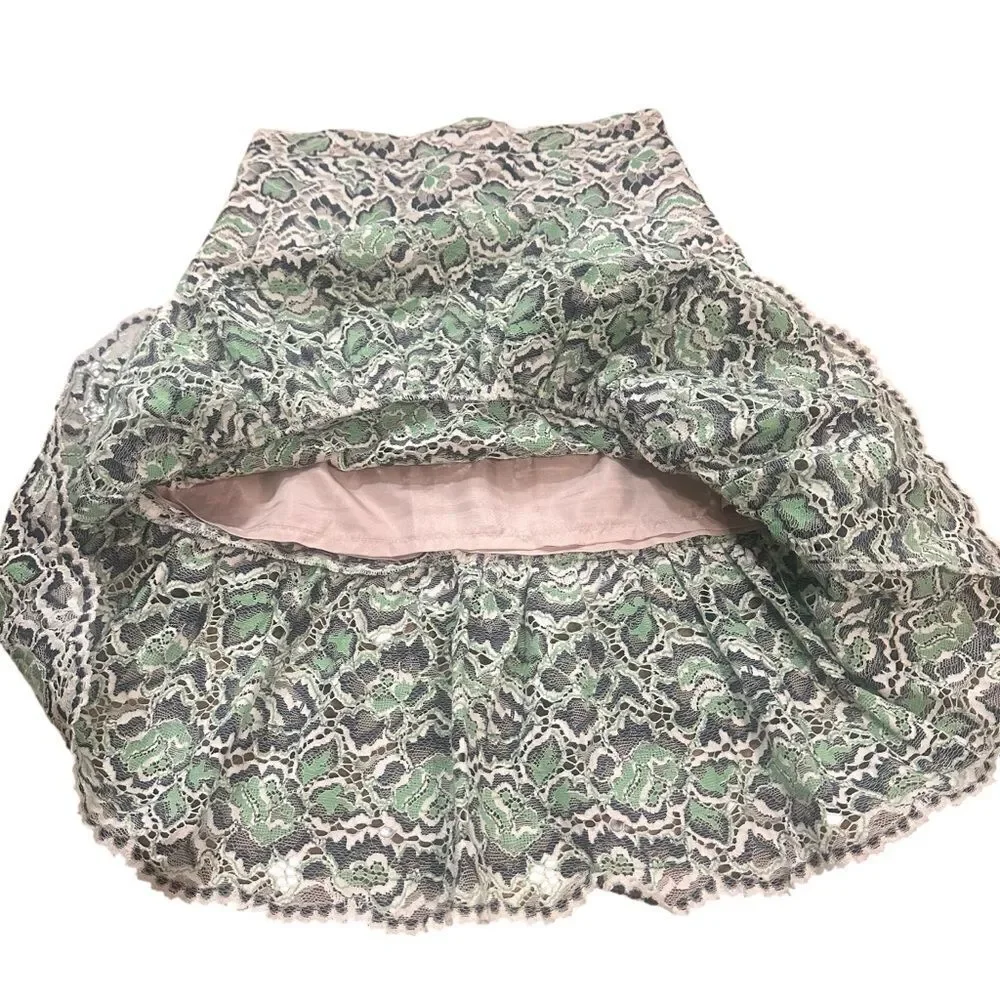 French Connection Green White Lace Pencil Peplum Skirt Size XXS